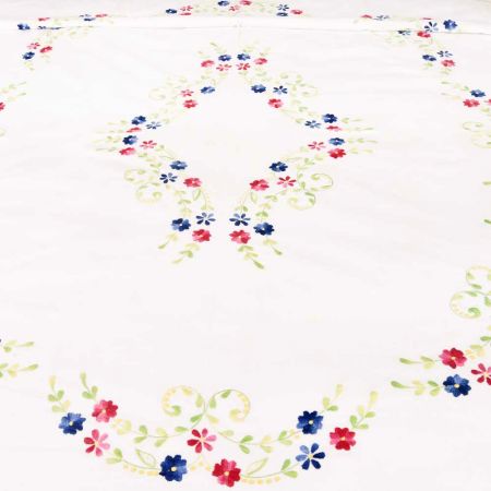 White Embroidered Red Blue Floral Quilt Cover+2Pillow Cover