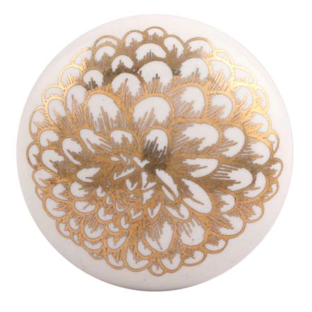 Golden Carnation Flower Flat Ceramic Drawer Knob