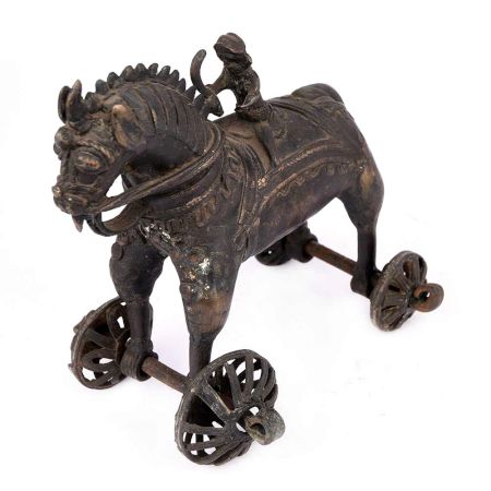 Brass Horse Rider with a Sword on Wheel