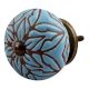 Turquoise Amarylis Floral Etched Ceramic Drawer Knob