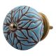 Turquoise Amarylis Floral Etched Ceramic Drawer Knob