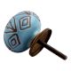 Turquoise Amarylis Floral Etched Ceramic Drawer Knob