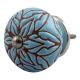 Turquoise Amarylis Floral Etched Ceramic Drawer Knob