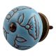 Turquoise Calla Lily Brown Etched Ceramic Cabinet Knob