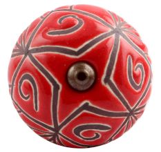 Red Etched Ceramic Floral Cabinet Knob Online