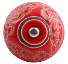 Red Leaf Flower Etched Ceramic Drawer Knob