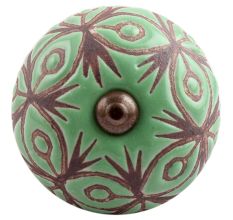 Pea Green Etched Ceramic Floral Dresser Knob Online