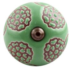 Pea Green Marigold Etched Ceramic Cabinet Knob