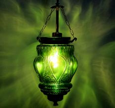 Green Hanging glass light fixture Small Lamp