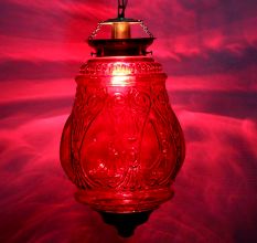 Red Hanging glass light fixture Big Lamp