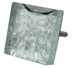Silver Crackle Square Cut Flat Glass Dresser Knob