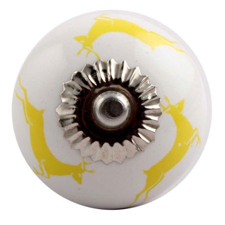 Yellow Running Rein Deer Pattern Ceramic Cabinet Knob