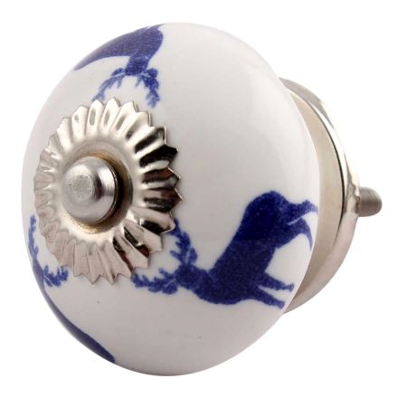 Blue Standing Rein Deer Pattern Ceramic Dresser Knob