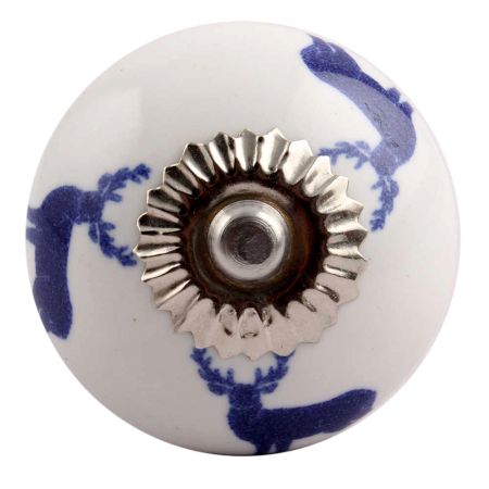 Blue Standing Rein Deer Pattern Ceramic Dresser Knob