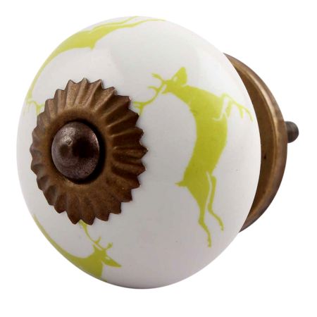 Lime Running Rein Deer Pattern Ceramic Cabinet Knob