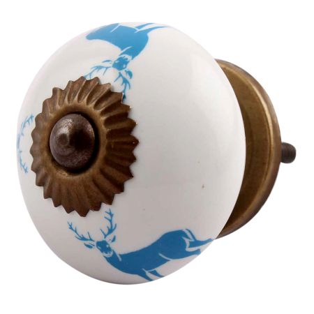 Turquoise Standing Rein Deer Pattern Ceramic Dresser Knob Online