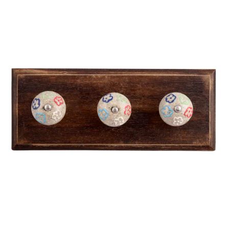 Multicolor Crackle Ceramic Wooden Hooks