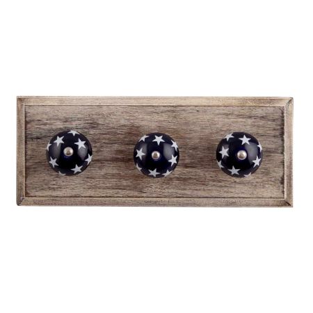 Navy Blue Star Ceramic Wooden Hooks