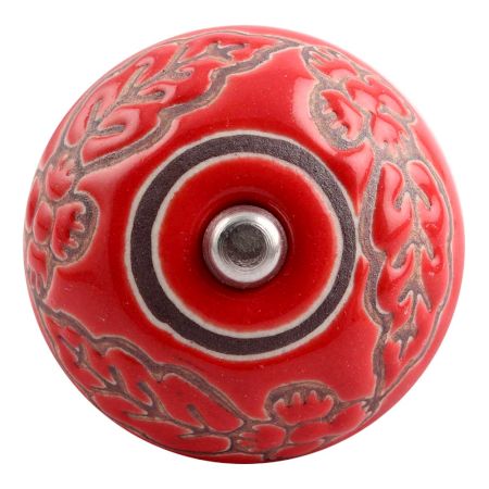 Red Leaf Flower Etched Ceramic Drawer Knob