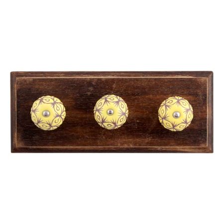 Yellow Etched Ceramic Wooden Hooks