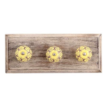 Yellow Etched Ceramic Wooden Hooks