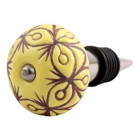 Yellow Etched Ceramic Wine Stopper (Set of one piece)