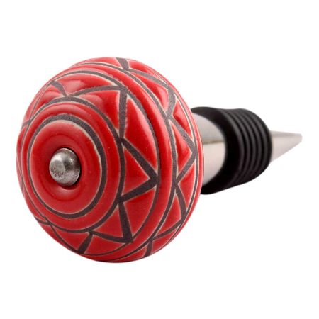 Brown Pattern Etched Ceramic Wine Stopper (Set of one piece)