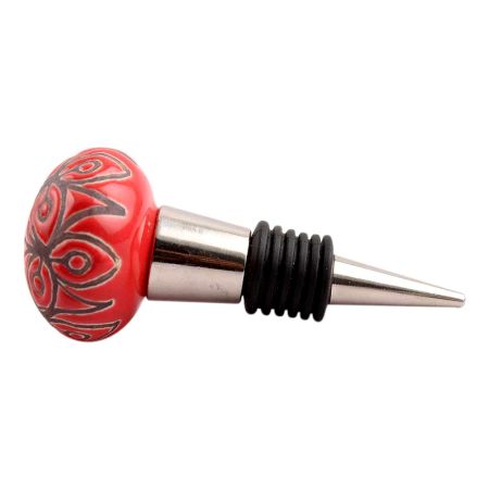 Red Etched Ceramic Floral Wine Stopper (Set of one piece)