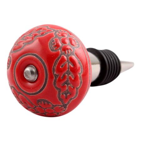 Red Leaf Flower Etched Ceramic Wine Stopper (Set of one piece)