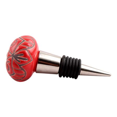 Red Etched Ceramic Floral Wine Stopper (Set of one piece)