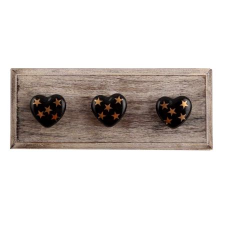 Golden Star Heart Ceramic Wooden Hooks