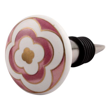 Pink Floral Ceramic Wine Stopper (Set of one piece)