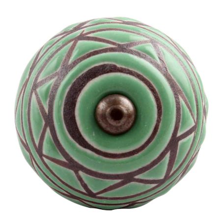 Pea Green Pattern Etched Ceramic Dresser Knob
