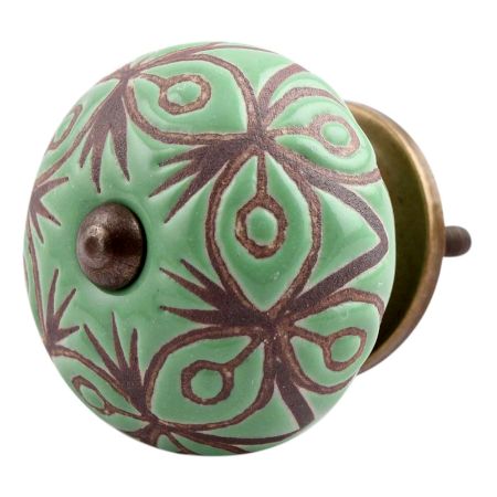 Pea Green Etched Ceramic Floral Dresser Knob Online
