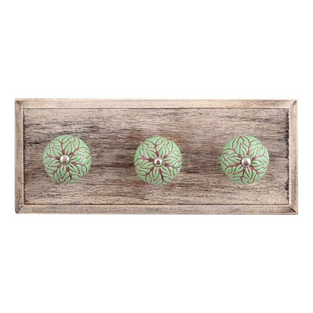 Pea Green Amarylis Etched Ceramic Wooden Hooks