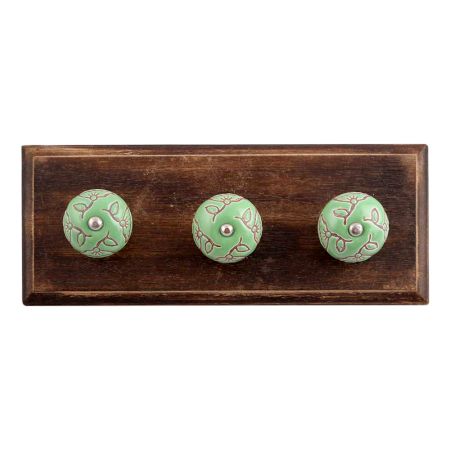 Pea Green Calla Lily Etched Ceramic Wooden Hooks