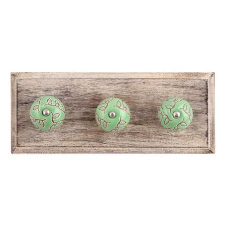 Pea Green Calla Lily Etched Ceramic Wooden Hooks