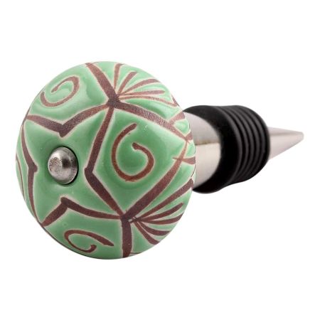 Pea Green Etched Ceramic Wine Stopper (Set of one piece)
