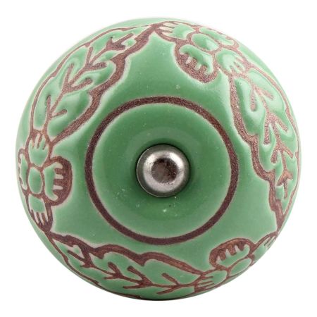 Pea Green Leaf Flower Etched Ceramic Wine Stopper (Set of one piece)