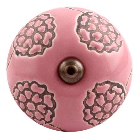 Pink Marigold Etched Ceramic Cabinet Knob