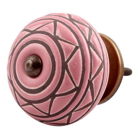 Pink Pattern Etched Ceramic Dresser Knob