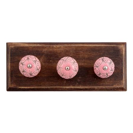 Pink Etched Ceramic Wooden Hooks