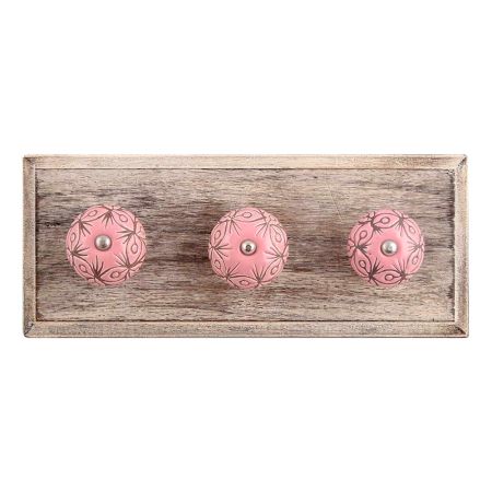 Pink Etched Ceramic Wooden Hooks