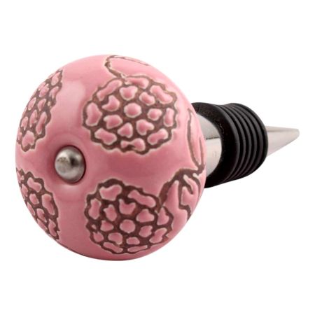 Pink Marigold Etched Ceramic Wine Stopper (Set of one piece)