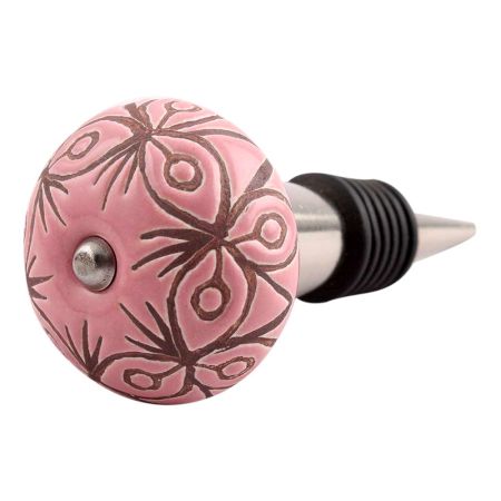 Pink Etched Ceramic Floral Wine Stopper (Set of one piece)