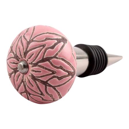 Pink Amarylis Floral Etched Ceramic Wine Stopper (Set of one piece)