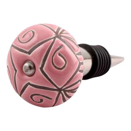 Pink Etched Ceramic Floral Wine Stopper (Set of one piece)