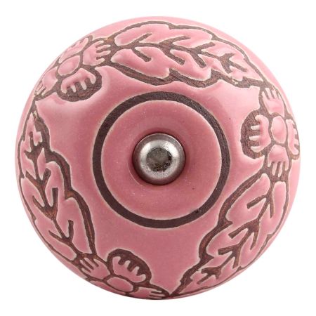 Pink Leaf Flower Etched Ceramic Wine Stopper (Set of one piece)