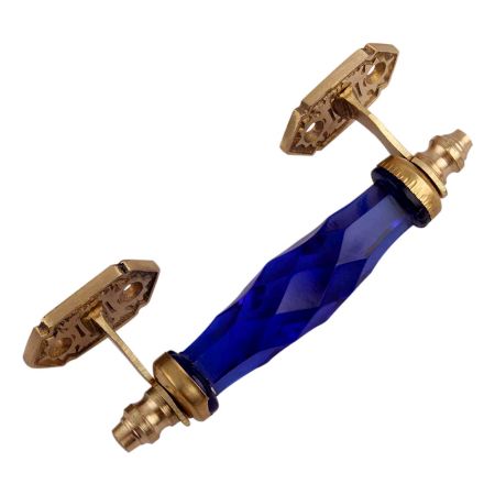 Navy Blue Cut Glass Golden Small Door Handle