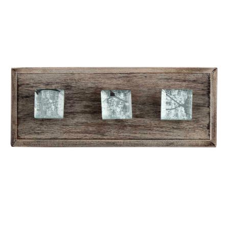 Silver Crackle Square Cut Flat Glass Wooden Hooks